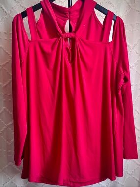Lane Bryant Cold Shoulder Cutout Knot Neck Top Pink Red 22/24 Plus Size